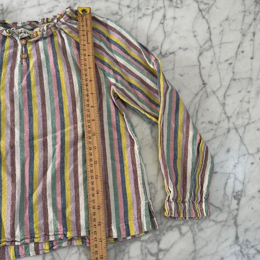 Mini Boden Girls' Linen-Blend Peasant Top Pastel Stripes Sz 7/8Y